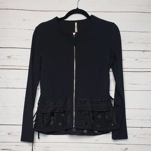 Indies Black Full Zip Jacket with Mesh Floral Details